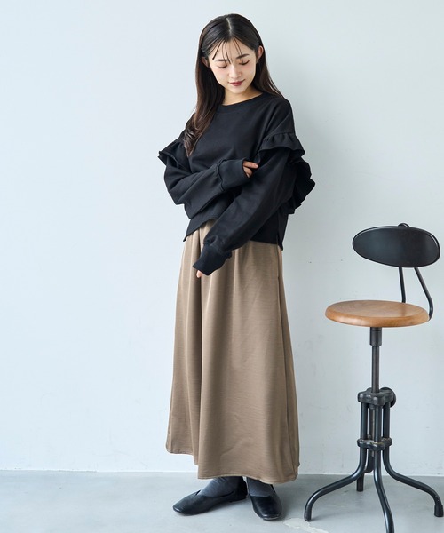 mil（ミル） トレーナー スウェット 袖フリル クロップドスウェット