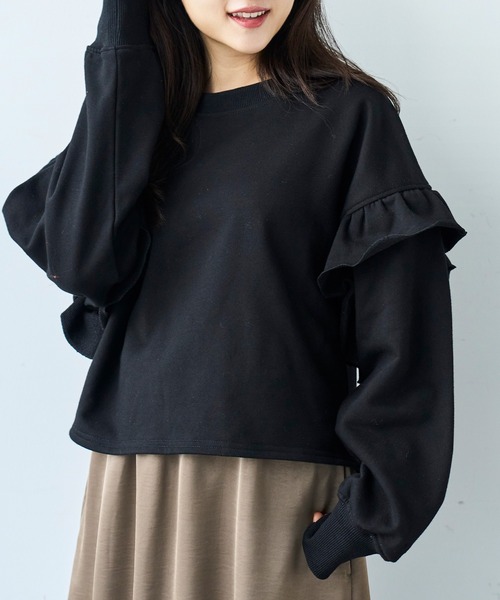 mil（ミル） トレーナー スウェット 袖フリル クロップドスウェット