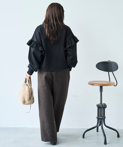 定価13500円【新品】スコットクラブ ヤマダヤ★フリルスウェットトップス・黒 mil（ミル） トレーナー スウェット 袖フリル クロップドスウェット