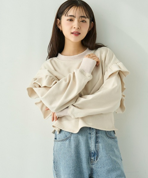 mil（ミル） トレーナー スウェット 袖フリル クロップドスウェット