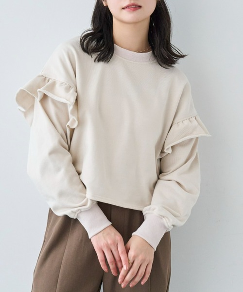 mil（ミル） トレーナー スウェット 袖フリル クロップドスウェット