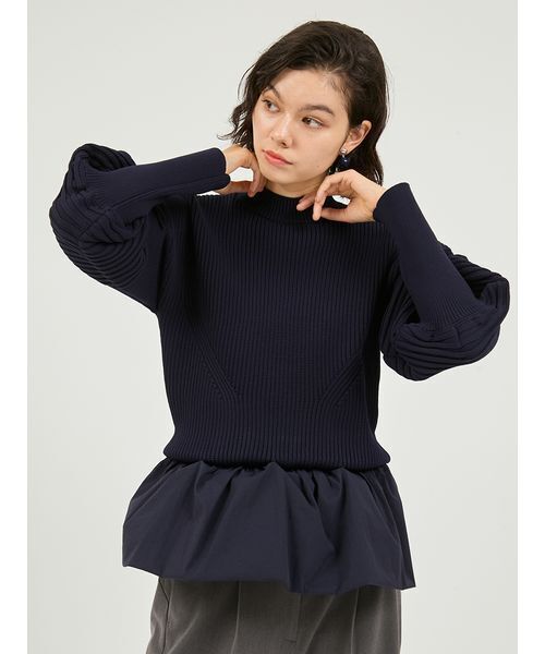 ✨ eimy istoire 裾ペプラム  ニット✨ エイミーイストワール EIMY ISTOIRE ペプラムジッププルオーバー