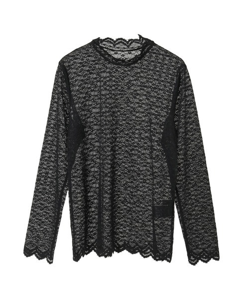 【匿名】インゲボルグ 黒レース襟Tシャツ INGEBORG（インゲボルグ） tシャツ ストレッチレースモックネック