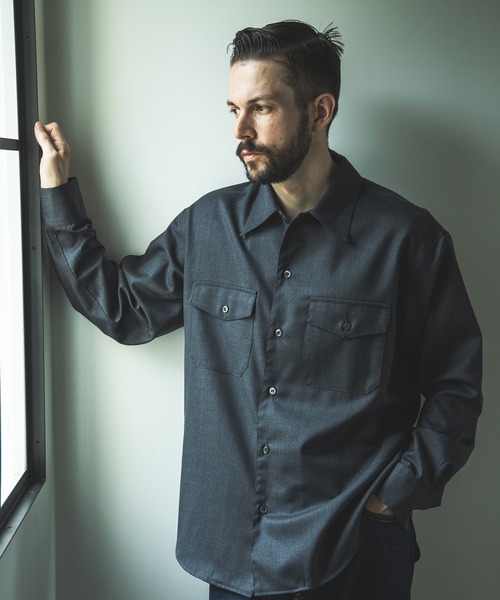 「MR.OLIVE」 長袖シャツ MEDIUM ネイビー メンズ_画像2