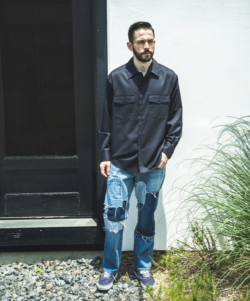「MR.OLIVE」 長袖シャツ MEDIUM ネイビー メンズ_画像9