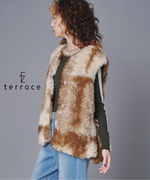 terrace コート アウター グラデーションプードルファーベスト 