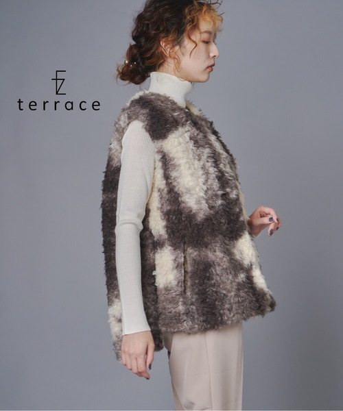 terrace コート アウター グラデーションプードルファーベスト 