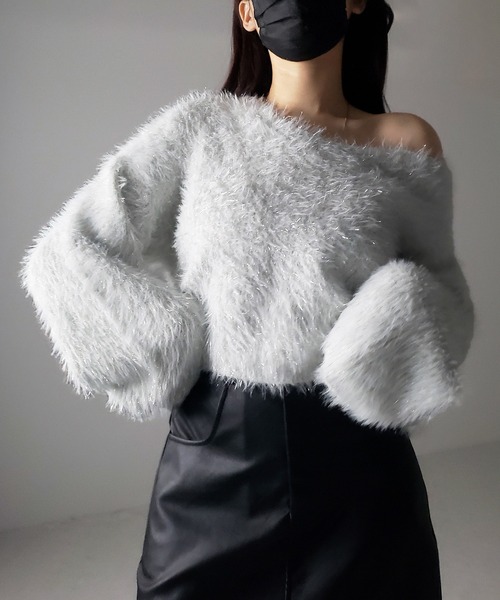 「me+em select」 長袖ニット FREE パープル レディース_画像2