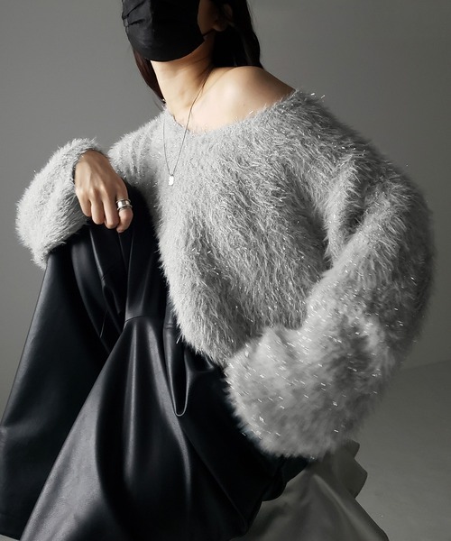 「me+em select」 長袖ニット FREE パープル レディース_画像4