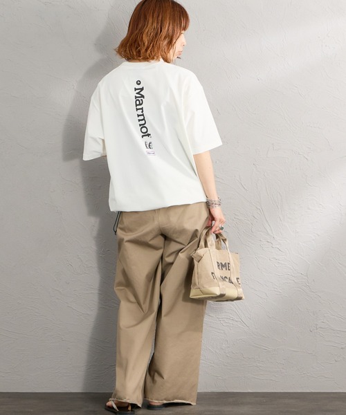 uvカット tシャツ 「Marmot/マーモット」 別注 ドローコード付き バーティカルロゴ バックプリントTシャツ「追加」 レディース メンズの画像