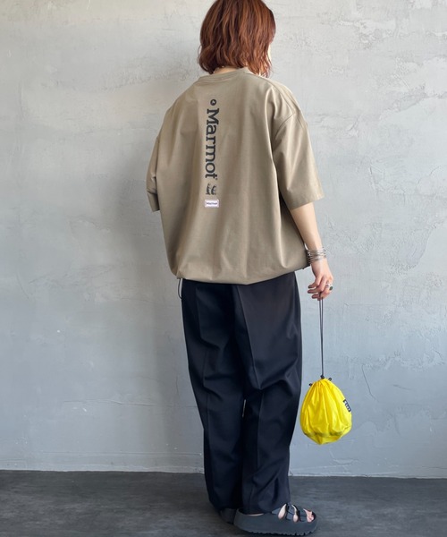 uvカット tシャツ 「Marmot/マーモット」 別注 ドローコード付き バーティカルロゴ バックプリントTシャツ「追加」 レディース メンズの画像