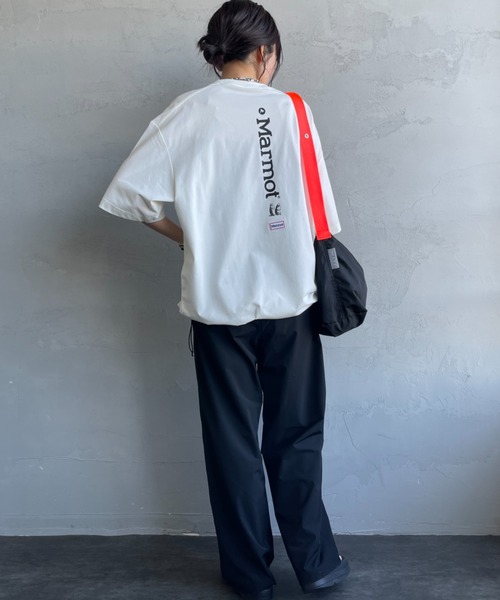 uvカット tシャツ 「Marmot/マーモット」 別注 ドローコード付き バーティカルロゴ バックプリントTシャツ「追加」 レディース メンズの画像