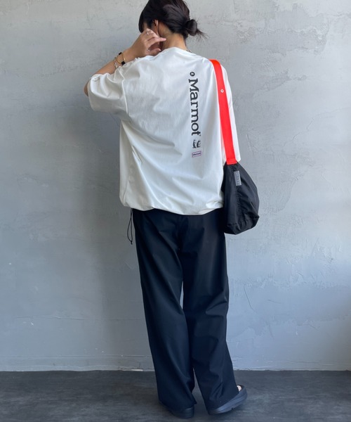 uvカット tシャツ 「Marmot/マーモット」 別注 ドローコード付き バーティカルロゴ バックプリントTシャツ「追加」 レディース メンズの画像