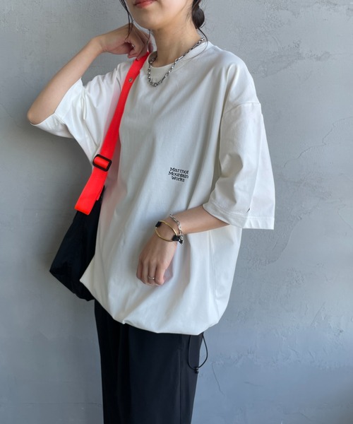 uvカット tシャツ 「Marmot/マーモット」 別注 ドローコード付き バーティカルロゴ バックプリントTシャツ「追加」 レディース メンズの画像