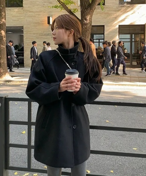Aelina コート アウター スタンドカラーシングルブレストメルトン 