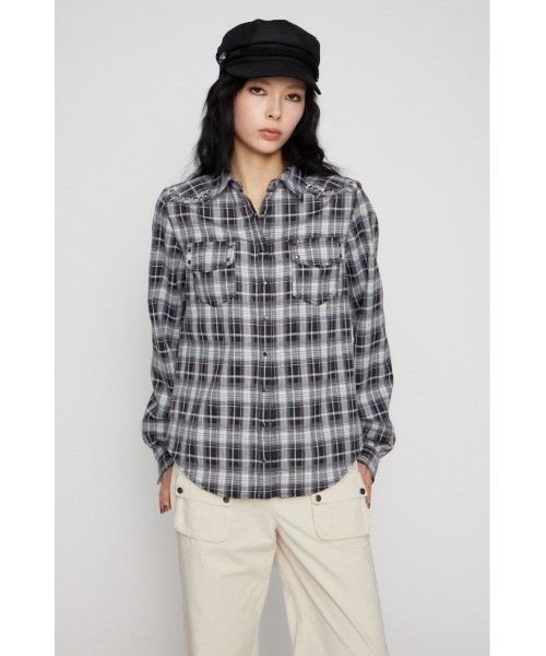 LAGUA GEM（ラグアジェム） ブラウス シャツ CHECK STUDS POCKET 