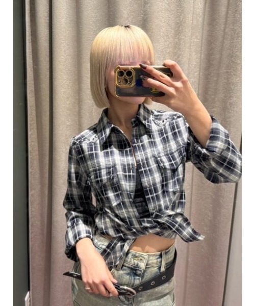 LAGUA GEM（ラグアジェム） ブラウス シャツ CHECK STUDS POCKET 