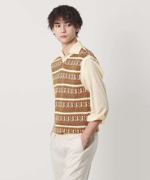 セーター ニット 「RAFFA MOLINA」オランタイ ボーダー ニット ベスト メンズの画像