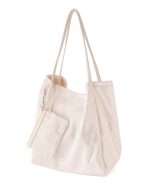 新品未使用 minä perhonen anemone トートバッグ ホワイト ANEMONE（アネモネ） トートバッグ スパンコール×メッシュトートバッグ