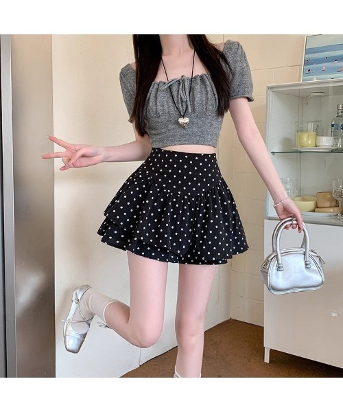 スカート 夏 ドット柄ハイウエストティアードミニスカート : ZOZOTOWN