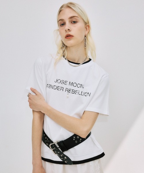 JOSE MOON（ジョゼムーン） tシャツ 半袖 RINGER T-SHIRT with PEARL