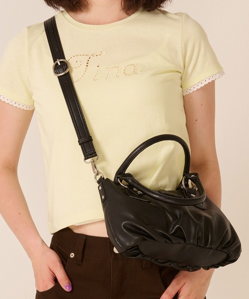 TINA：JOJUNショルダー付きバッグブラック TINA：JOJUN（ティーナジョジュン） ショルダーバッグ バッグ 2WAY