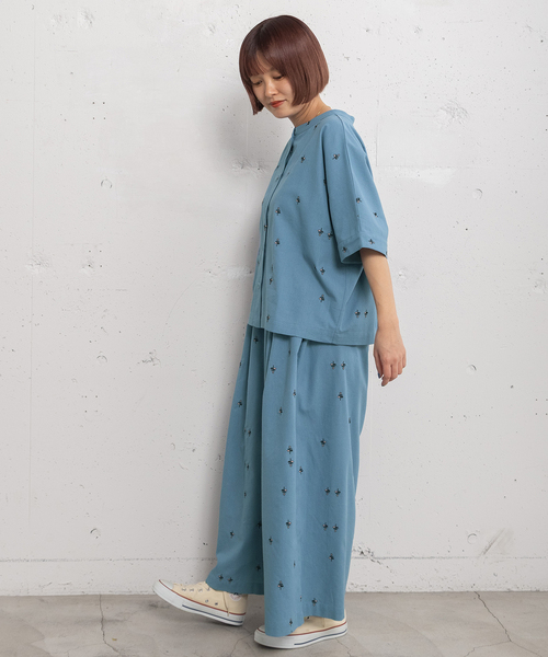 THREE DOTS ミントグリーン刺繍ブラウス　未使用品 POU DOU DOU（プードゥドゥ） リネンシャツ ブラウス シャツ 夏 半袖