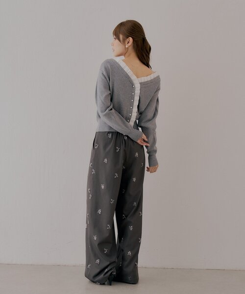 Chico チャコールグレー フリル袖 ニットカーディガン 前開き 【1222】 Chico（チコ） カーディガン 「SALON by Chico」前後2WAYフリル