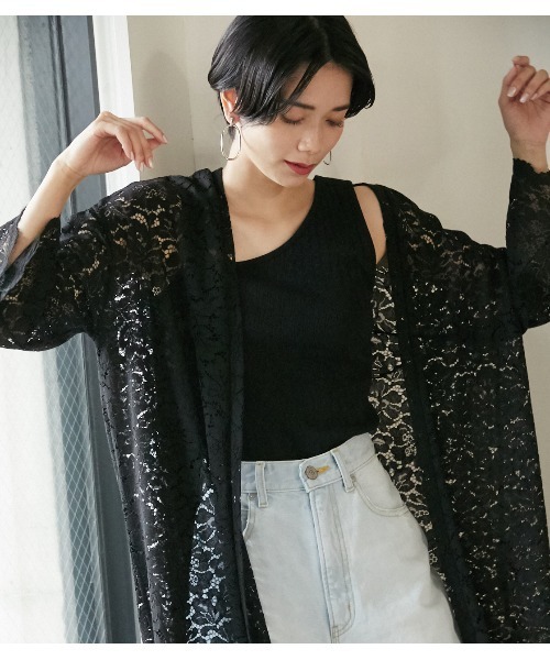 カーディガン SCALLOP LACE LONG GOWN/スカロップレースロング 