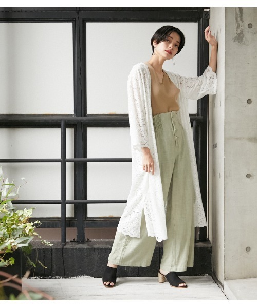 AZUL BY MOUSSY カーディガン SCALLOP LACE LONG GOWN/スカロップ