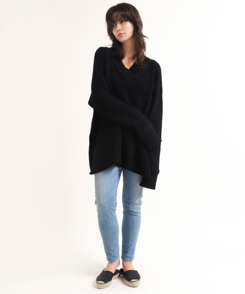 Audition ニット セーター M1530 ビッグワッフルVネックプル