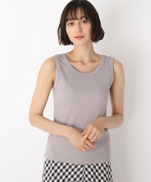 タンクトップ ノースリーブ 「洗える」飾り編みリブジャージータンクトップ レディース