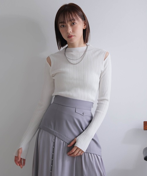 ニット セーター 「2WAY」ショルダースリットニット レディース LADYMADE ニット セーター スリットショルダー2WAYリブニット