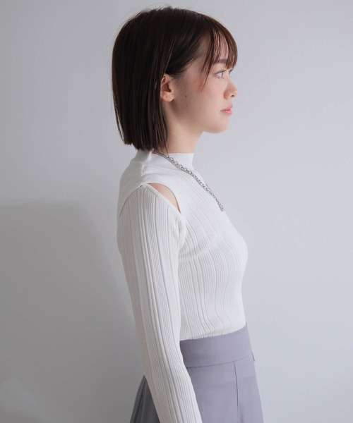 ニット セーター 「2WAY」ショルダースリットニット レディース LADYMADE ニット セーター スリットショルダー2WAYリブニット