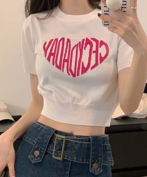 ニット セーター シャギージャガードハートクロップドニット レディース シャギージャガードハートクロップドニット※一部店舗のみ入荷