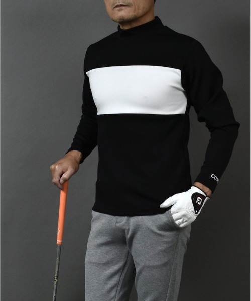 COMONGOLF ゴルフ ポンチ ジャージ素材 バイカラー 長袖 モック