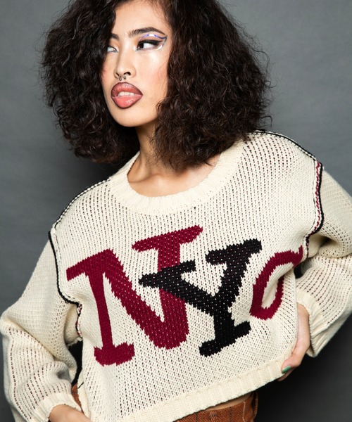 ニット セーター ANNA SUI NYC ”NYC”ジャガードニットプルオーバー レディース