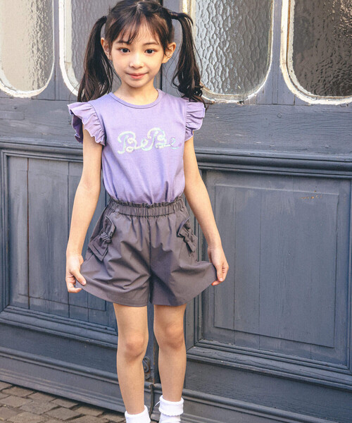 tシャツ Tシャツ オーロラスパンコールロゴフリル袖Tシャツ(100~150cm 