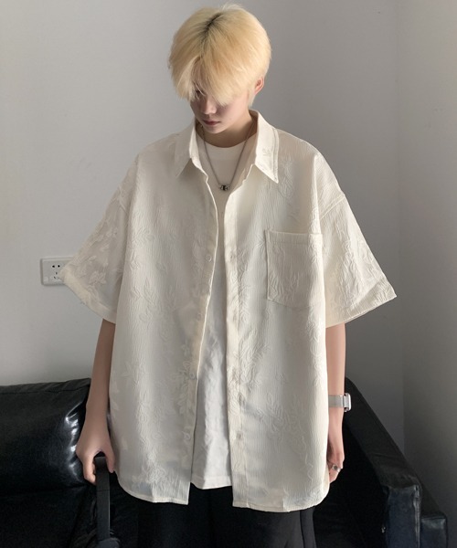 シャツ 「FVLMEN」flower embroidery halfsleeve shirt/フラワー 刺繍 