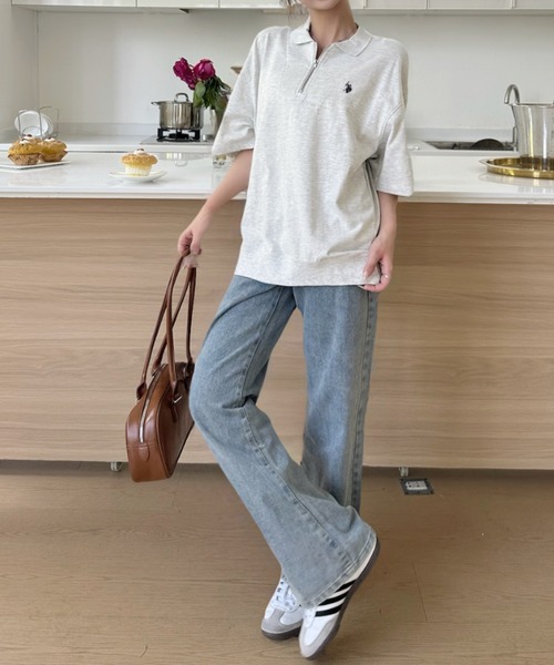 POLO リメイク品 ポロシャツ ショート丈 トップス レディース パールボタン POLO リメイク品 ポロシャツ ショート丈 トップス レディース