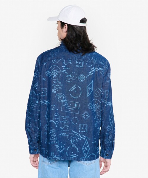 エーグル（AIGLE）/プリント オーバーサイズ 長袖デニムシャツ AIGLE（エーグル） シャツ プリント オーバーサイズ 長袖デニムシャツ