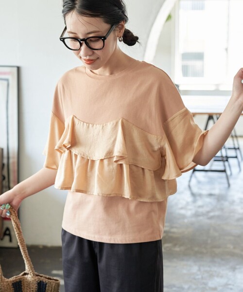 tシャツ Tシャツ 限定展開 ビスチェ風 レイヤード フリル 半袖 