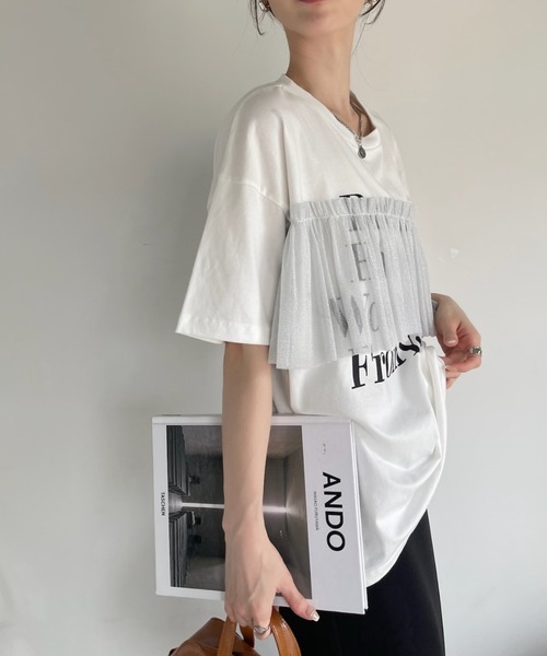 Ada. tシャツ プリント チュール ドッキング Tシャツ レディース