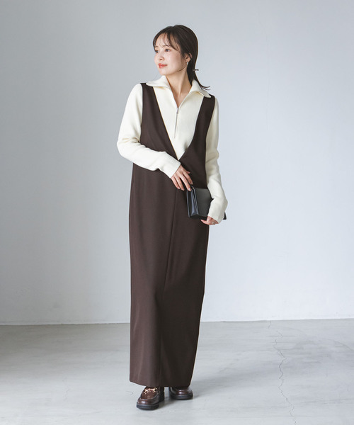 NOBLE ストレートVネックワンピース 36 NOBLE ワンピース ストレートVネックワンピース : ZOZOTOWN