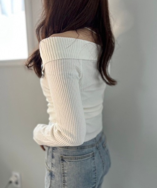 ipugo tシャツ ipugo/イプゴ リブボタン オフショルダー