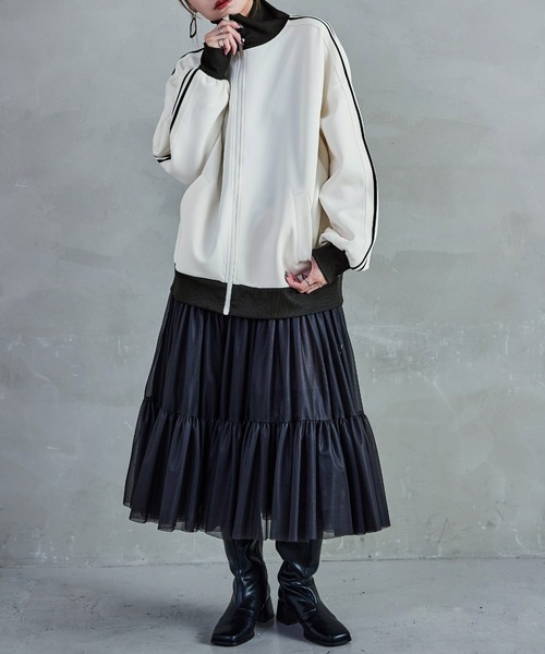 Fashion Letter ブルゾン アウター サイドラインハイネック