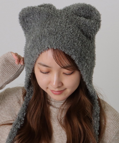 卸売 Lace Ladies ニット帽 ニットキャップ ストラップ付き ベア 耳 帽子