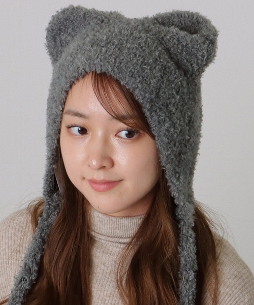 公式の店舗 Ladies Lace ニット帽 耳 ベア ストラップ付き ニットキャップ 帽子