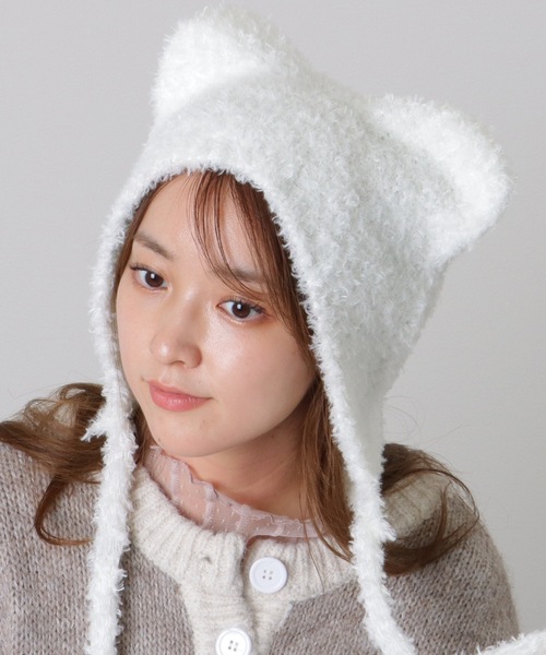Lace Ladies ニット帽 ニットキャップ ストラップ付き ベア 耳