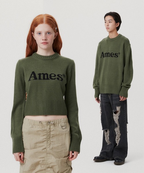 ★AMES-WORLDWIDE★BASIC PULLOVER KNIT KHAKI★正規品/直送料込 AMESーWORLDWIDE ニット セーター K-POPアイドル着用「UNISEX